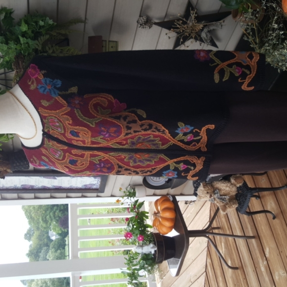 COLDWATER CREEK ♡ Vintage Black Floral Embroidered Zip Cardigan Sweater S|M - Picture 6 of 13